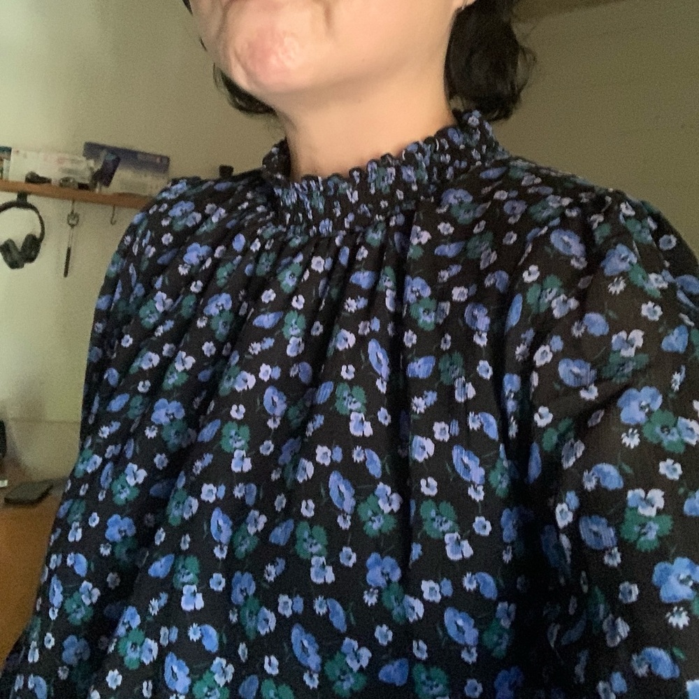 J. Crew Factory Black and Blue Floral Top